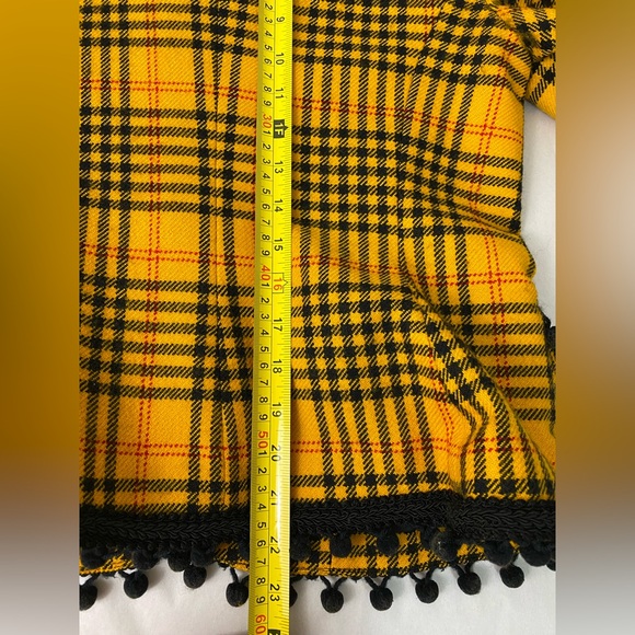 VTG 80s Bill Blass Plaid Wool Blazer Yellow & Black Embroidered Pom Poms Sz 8 - Picture 11 of 11